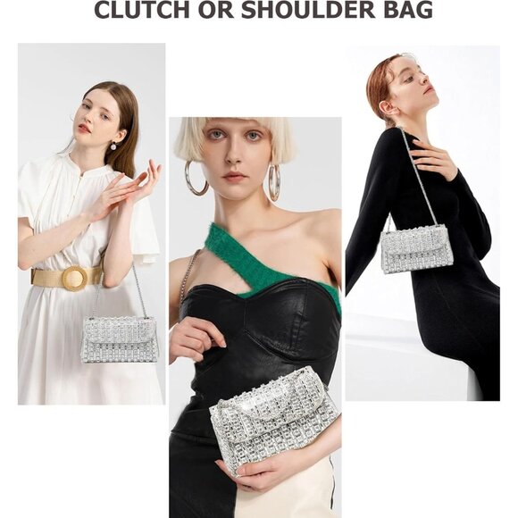 ⚡ Women\'s Rhinestones Silver Chain Shoulder Sparkly Cocktail Clutch Party Bag